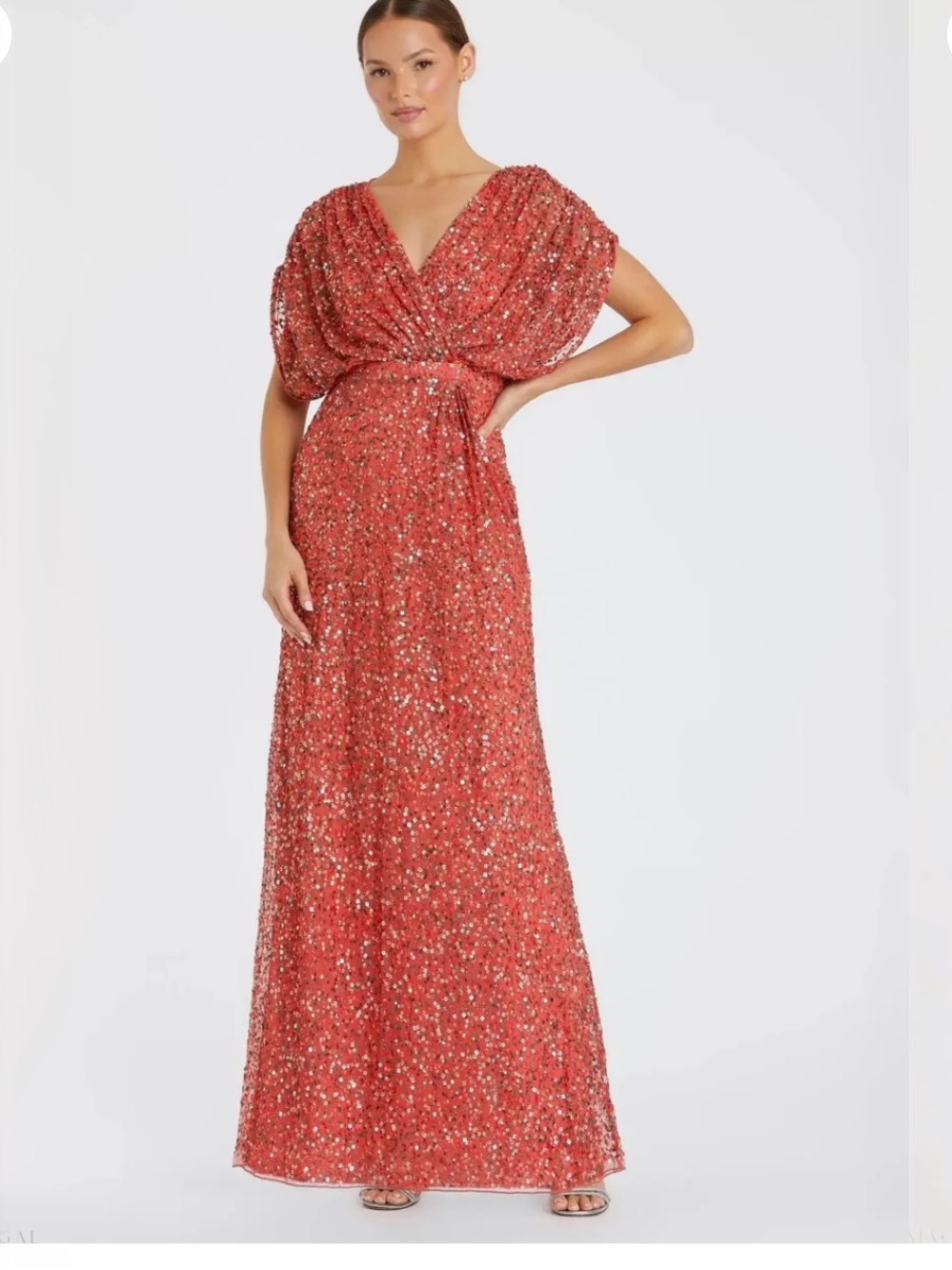 Mac Duggal Coral Sequin V-Neck Maxi Gown